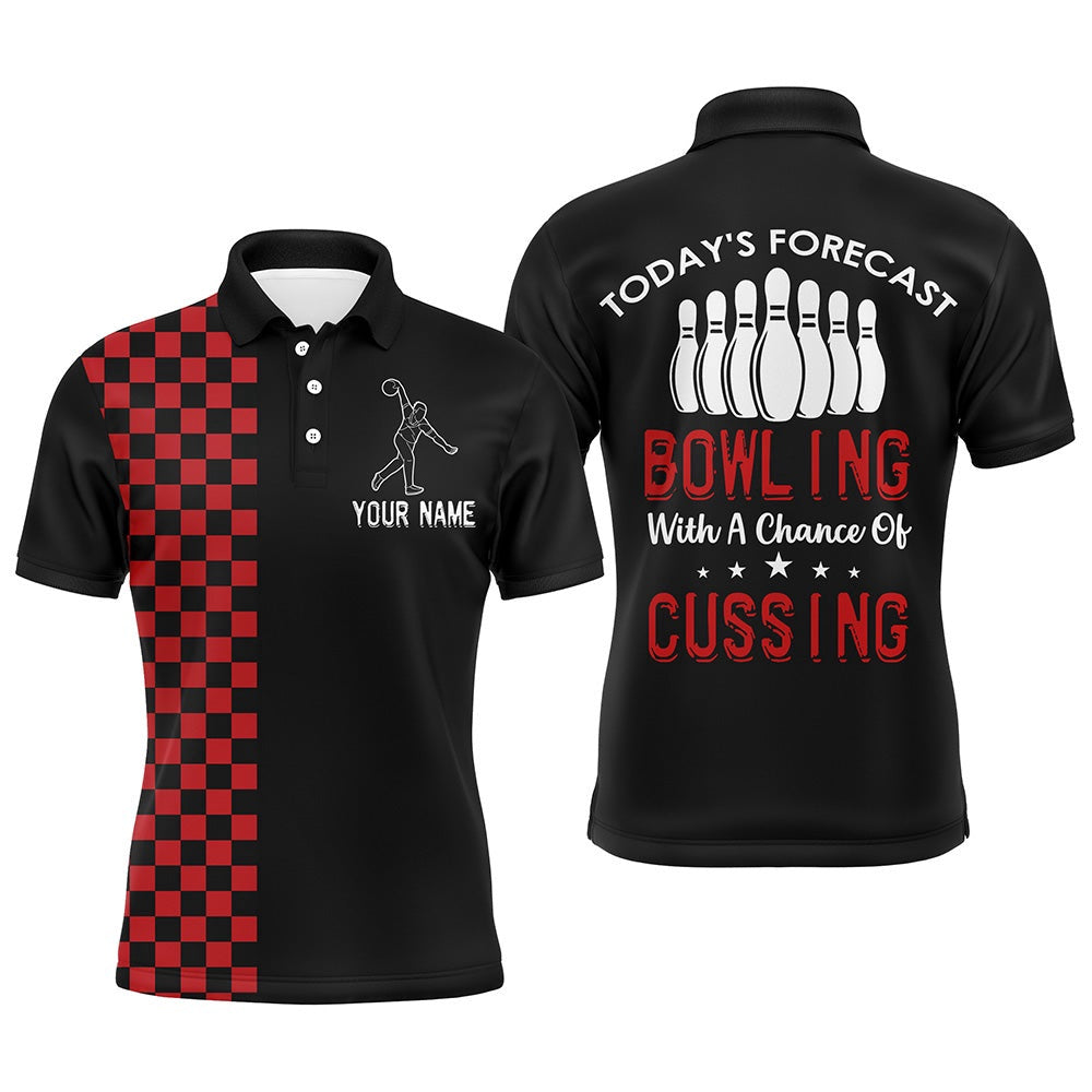 Custom Bowling Polo Shirts, Polo Bowling Shirt For Men, Funny Custom Bowlers Jersey Short Sleeve Today'S Forecast