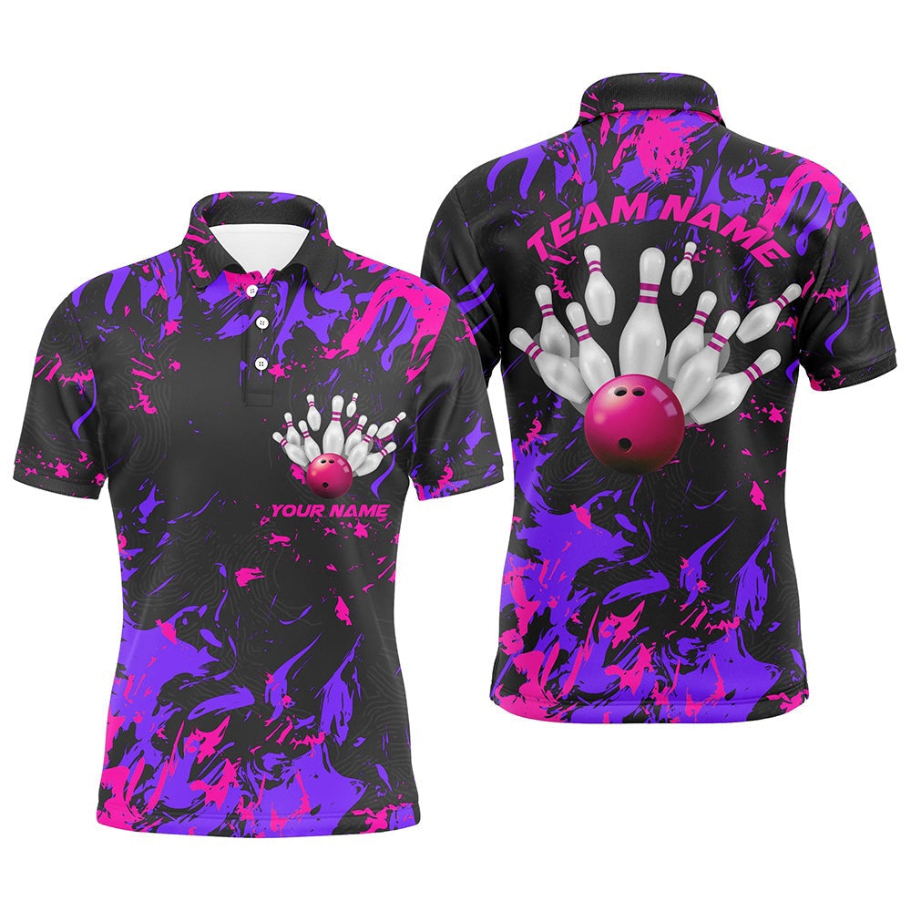 Custom Bowling Polo Shirts, Purple And Pink Camo Bowling Team Shirts Custom Men Polo Shirts Bowling League Shirts