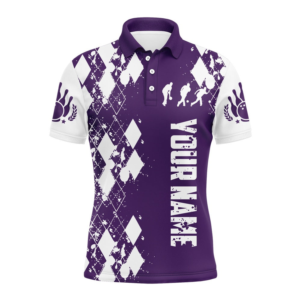Custom Bowling Polo Shirts, Purple White Bowling Shirt Unisex Custom Bowling Jersey Polo Bowling Shirt For Men