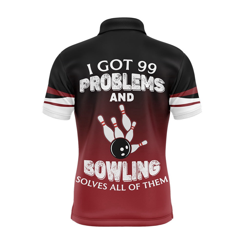 Custom Bowling Polo Shirts, Red & Black Funny Polo Bowling Shirt For Men, Custom Name Bowling Jersey, Vintage Bowlers Shirt