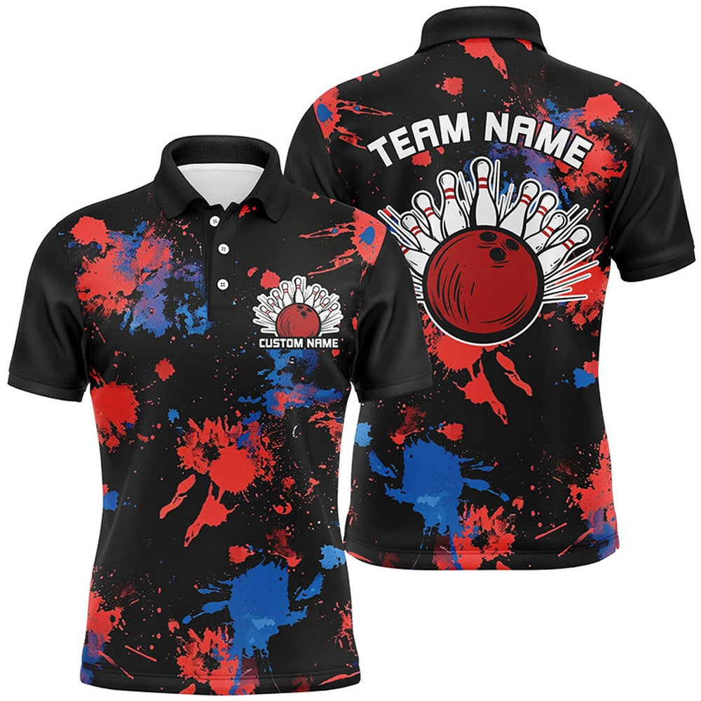Custom Bowling Polo Shirts, Red White And Blue Colors Camo Custom Men And Women Bowling Team Shirts Bowler Outfits