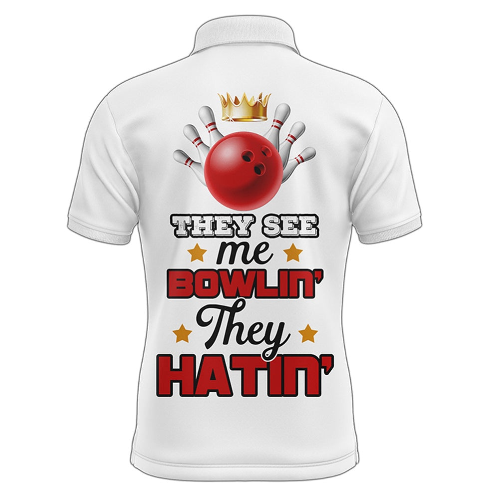 Custom Bowling Polo Shirts, Red&White Bowling Polo Shirt Funny Personalized Bowling Shirt Men Custom Bowling Jersey For Team