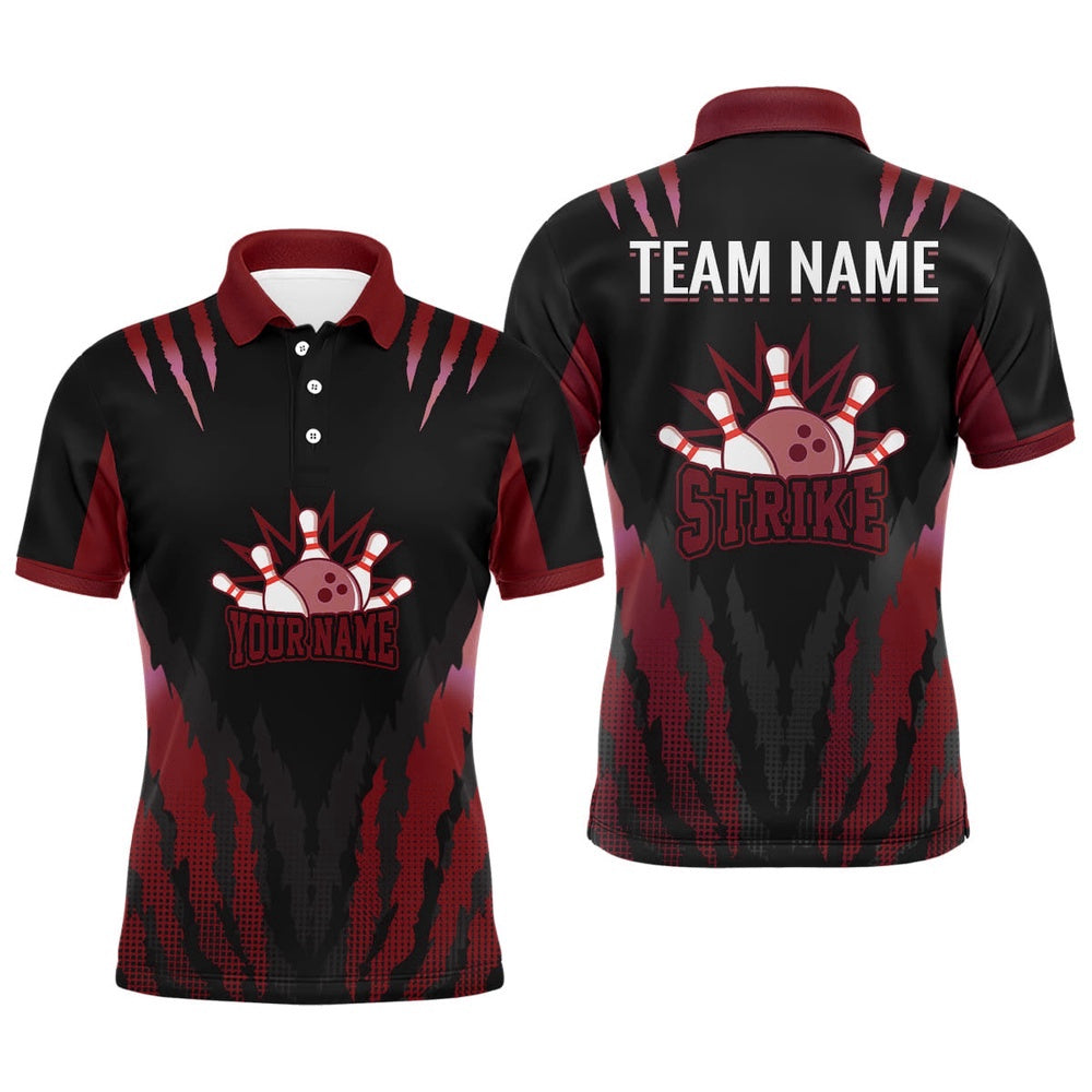 Custom Bowling Polo Shirts, Strike Bowling Jersey For Men Personalized Bowling Shirt Team Bowling Polo Shirt