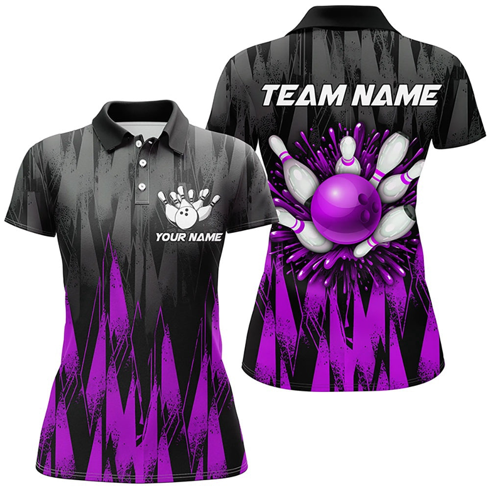 Custom Bowling Polo Shirts, Unisex Bowling Team Jerseys Custom Purple Bowling Polo Shirt For Men & Women