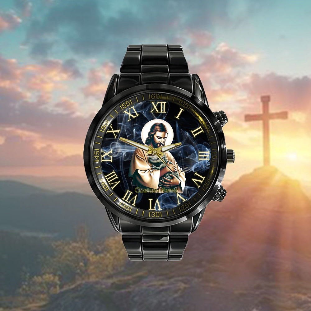 Custom Christian Watch, Funny Jesus Christ Holding T-Rex Dinosaur Humor Hilarious Watch, Religious Watch