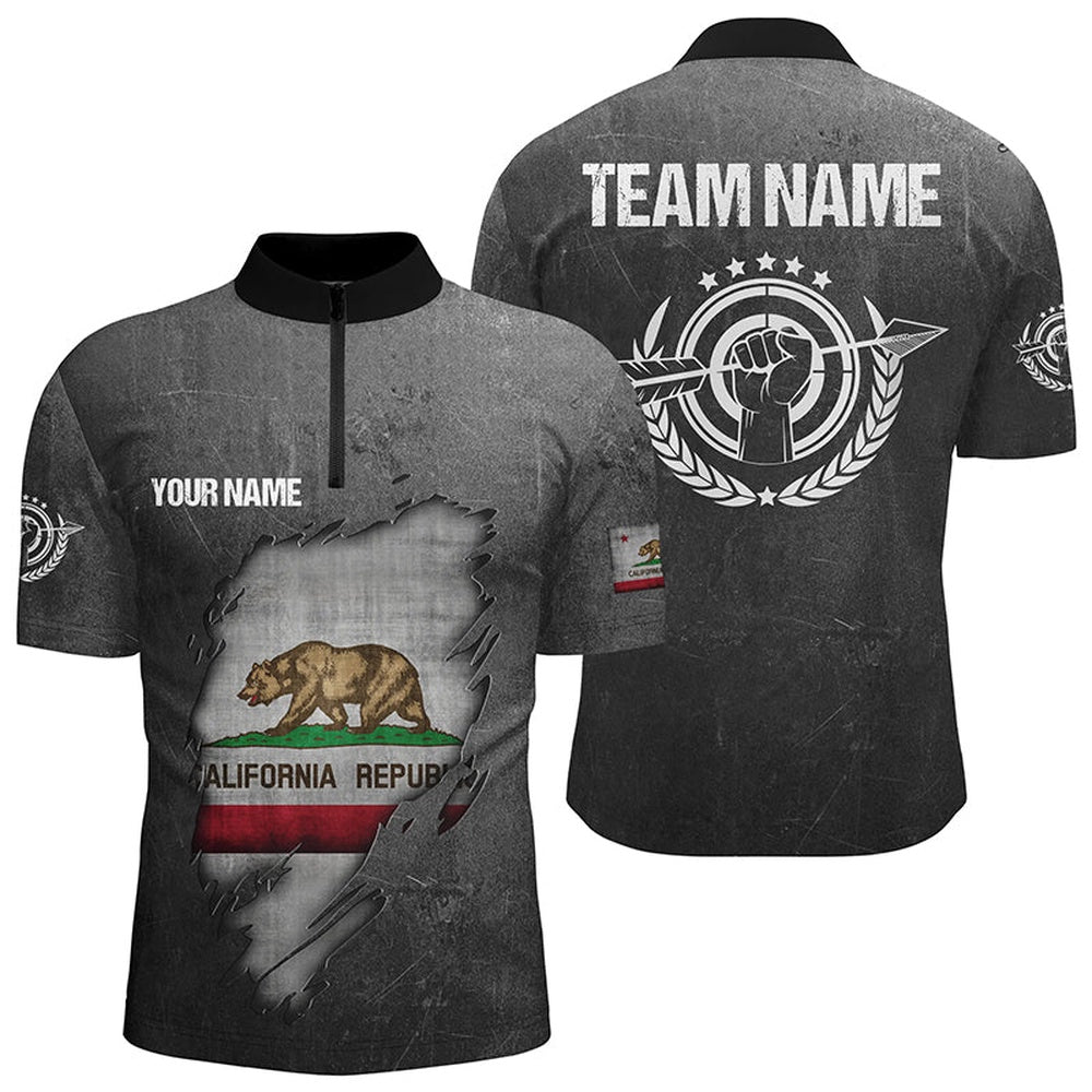 Custom Grunge California Archery Men Quarter-Zip Shirts, California Flag Shirts For Archer, Archery Team Shirts, Custom Archery Shirts