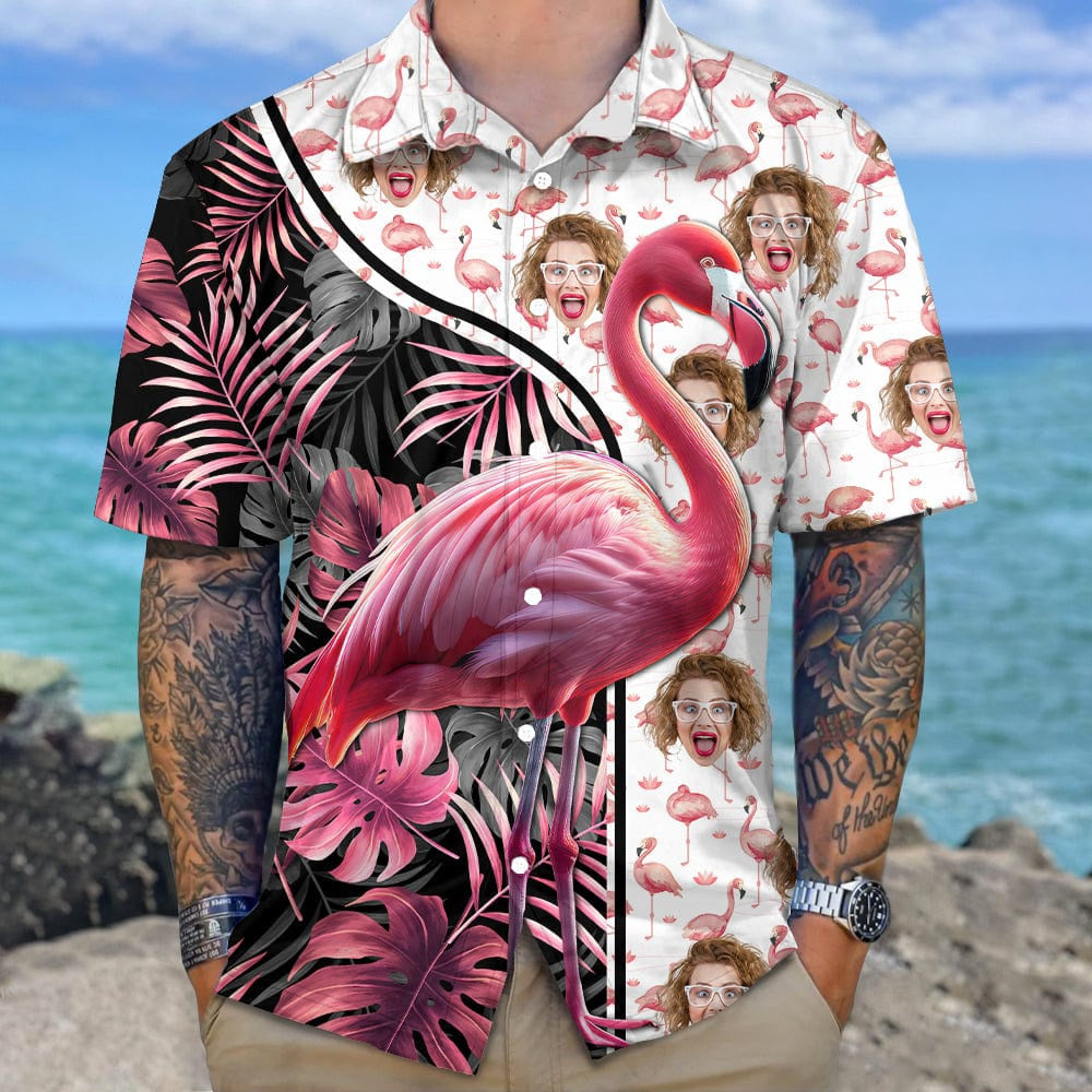 Custom Human Face Photo With Flamingo Hawaiian Shirt, Custom Hawaiian Shirts With Face