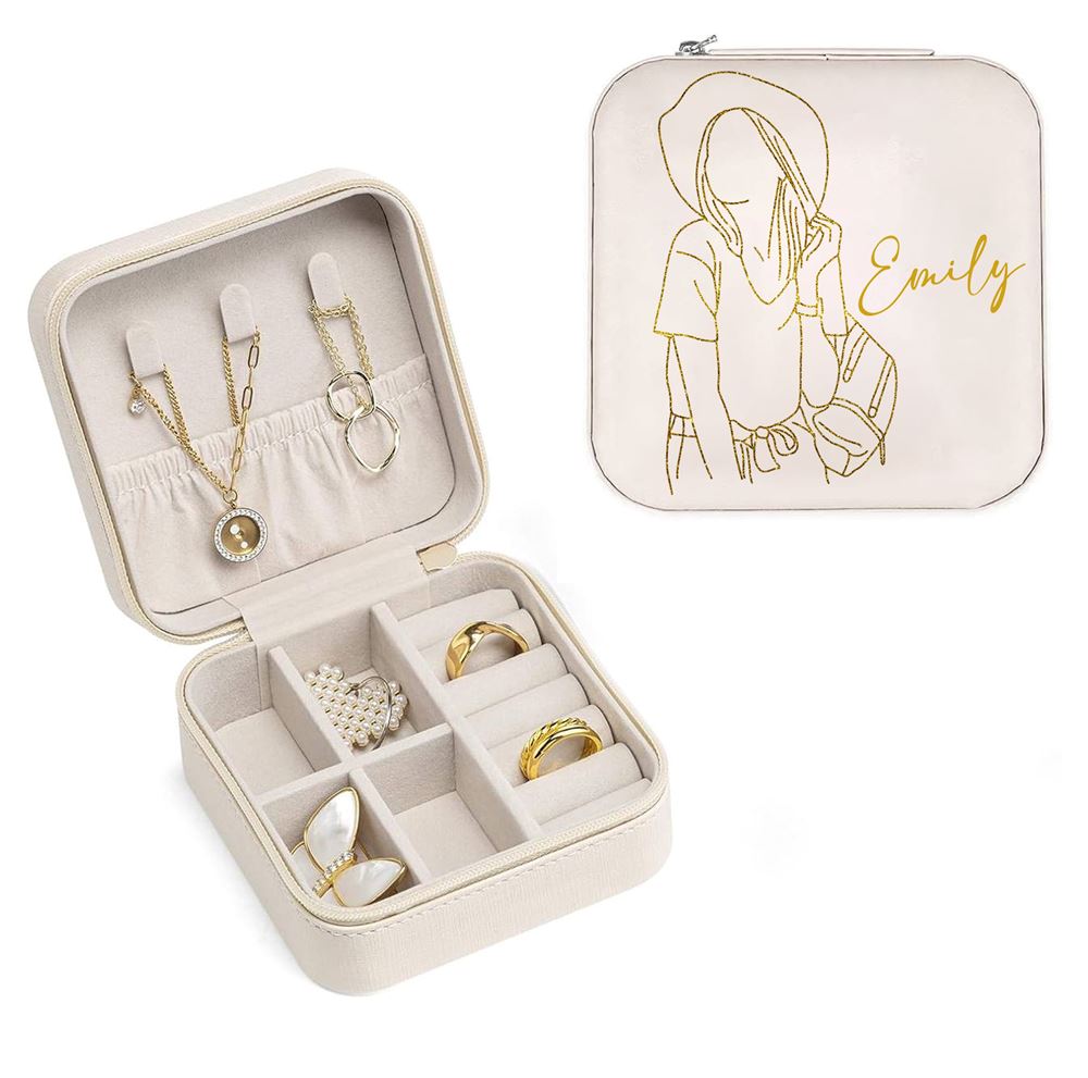 Custom Line Drawing Jewelry Box, Gift For Mom, Wife, Aunt, Friends, Mother's Day Jewelry Case