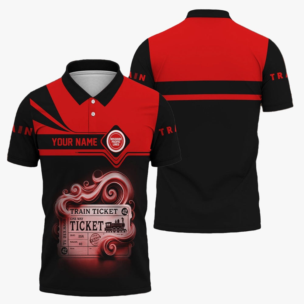 Custom Name Missouri Pacific Railroad Polo Shirt, American Train Ticket Printed Shirt