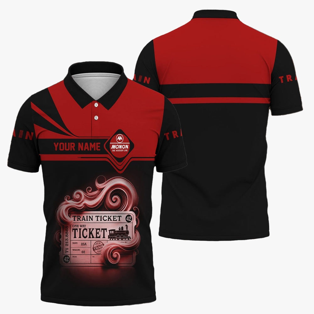 Custom Name Monon Railroad Polo Shirt, American Train Ticket Printed Shirt