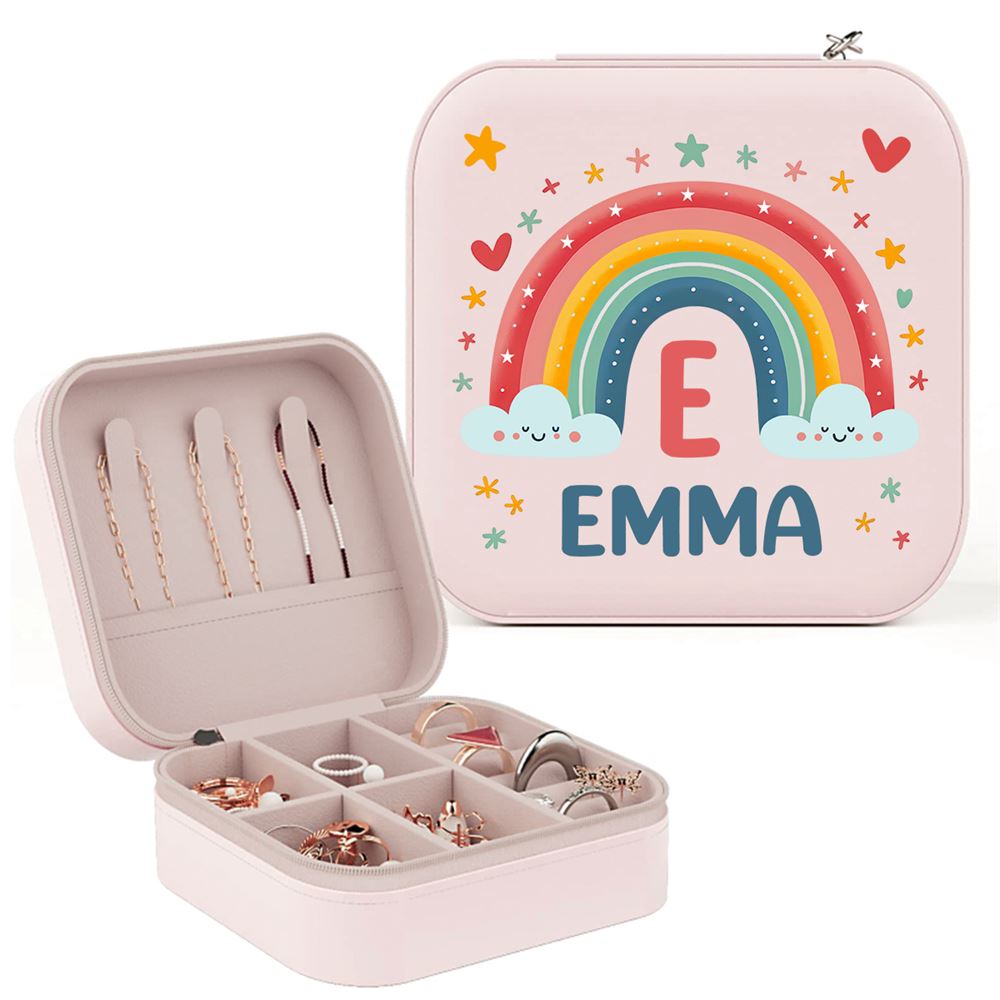 Custom Name Rainbow To My Daughter Nana Gigi Jewelry Box, Gift For Girls, Mother's Day Jewelry Case