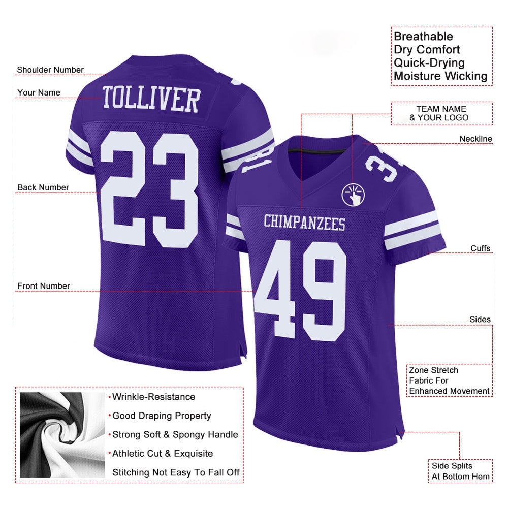 Custom Purple White Mesh Authentic Football Jersey, Team Jerseys Football, Custom Football Jersey