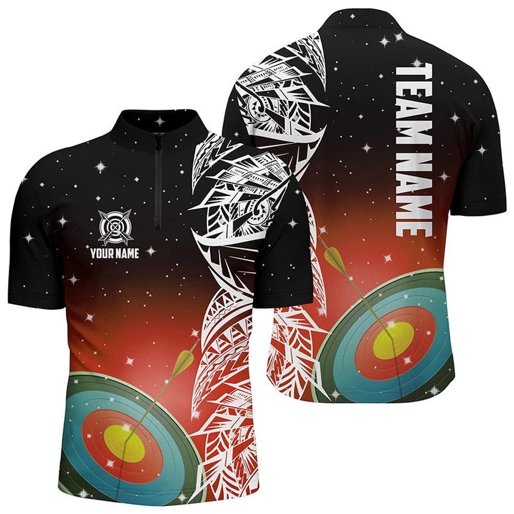 Custom Target Archery Red Galaxy Men Quarter-Zip Shirts, Team League Archery Jerseys, Archery Team Shirts, Custom Archery Shirts