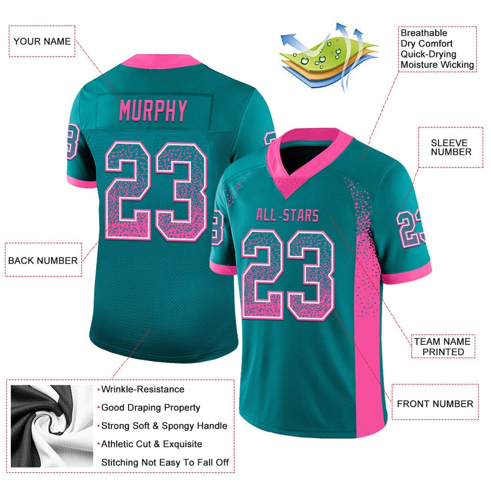 Custom Teal Pink White Mesh Drift Fashion Football Jersey, Team Jerseys Football, Custom Football Jersey