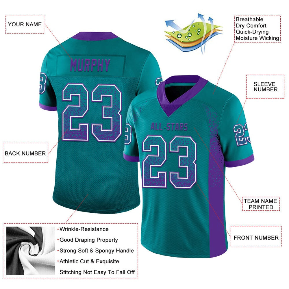 Custom Teal Purple White Mesh Drift Fashion Football Jersey, Team Jerseys Football, Custom Football Jersey