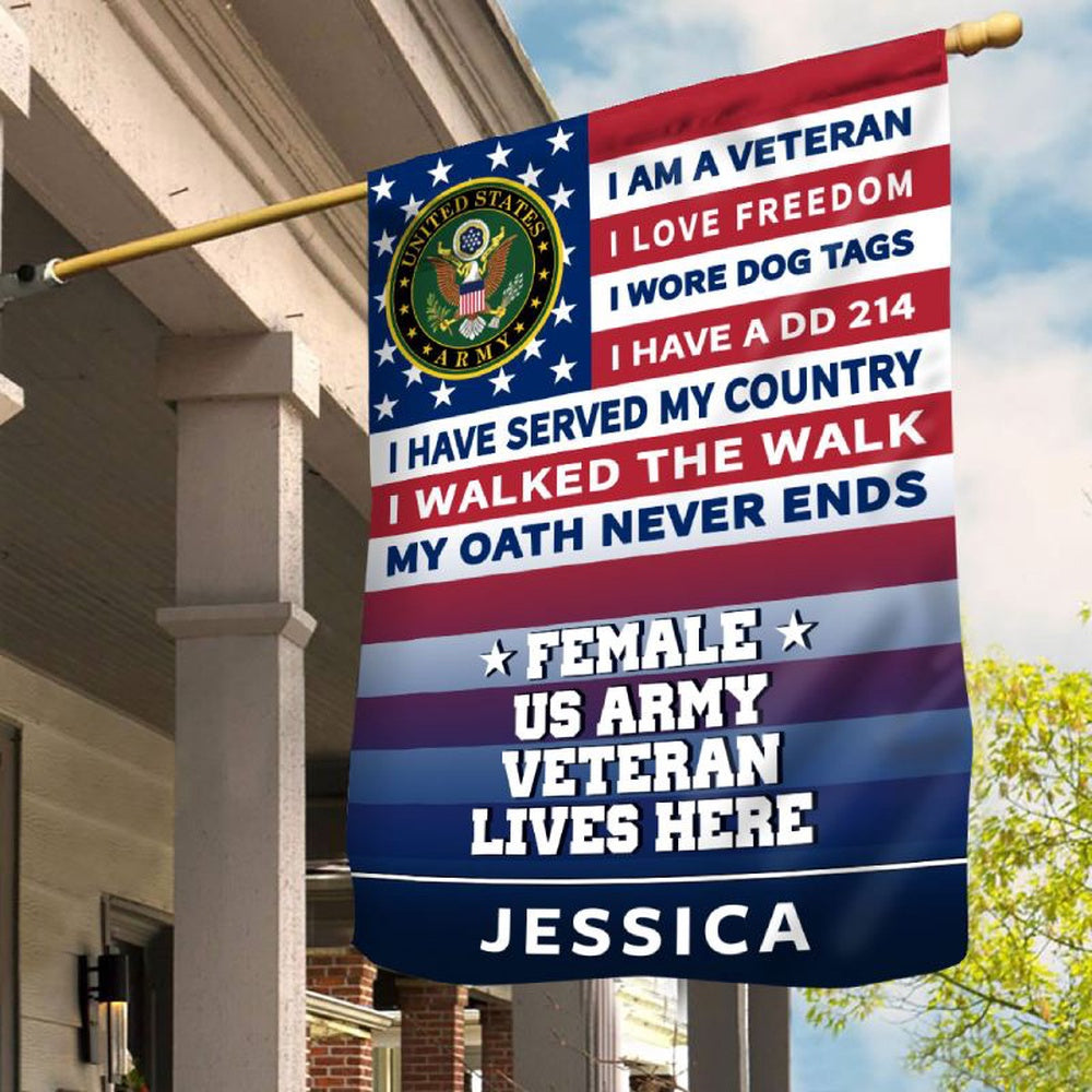 Custom US Army Flag, Flag For A Female Veteran I Love Freedom, US Army Veteran Flag, Army Retired Flag