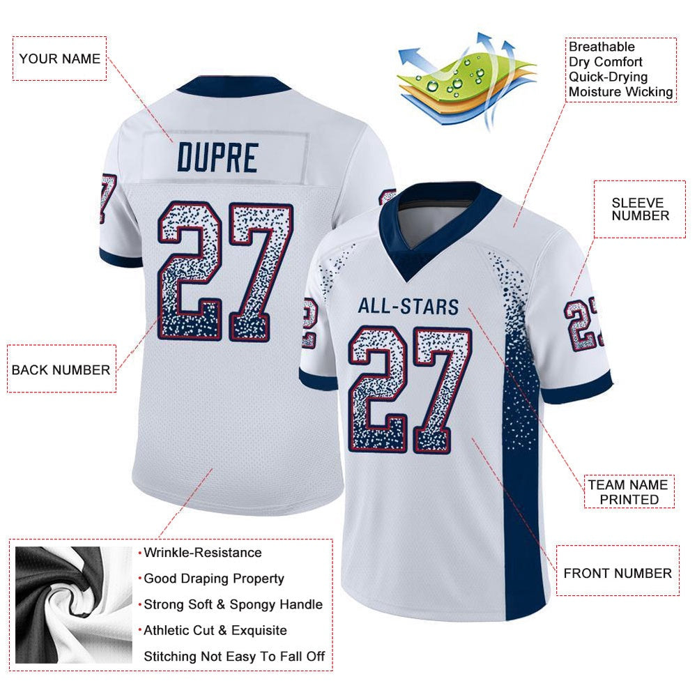 Custom White Navy Red Mesh Drift Fashion Football Jersey, Team Jerseys Football, Custom Football Jersey