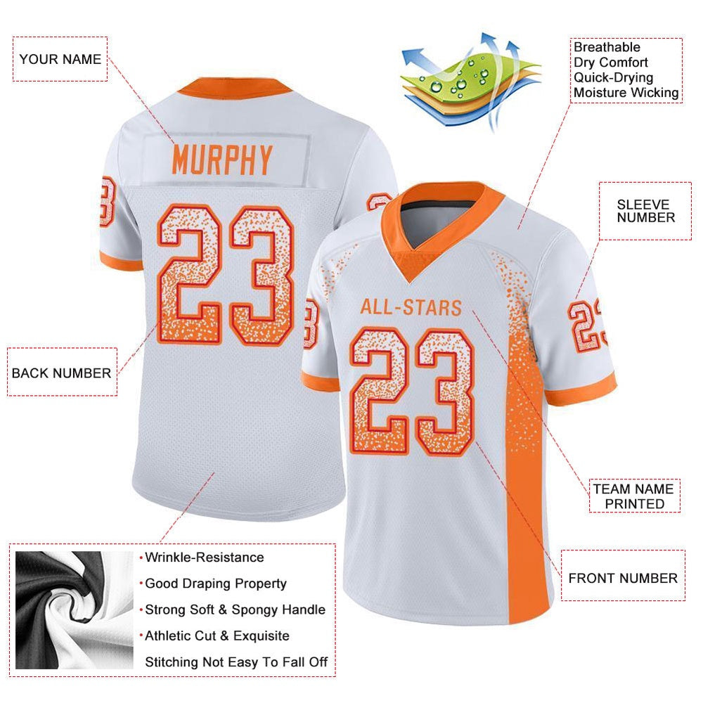 Custom White Orange Red Mesh Drift Fashion Football Jersey, Team Jerseys Football, Custom Football Jersey