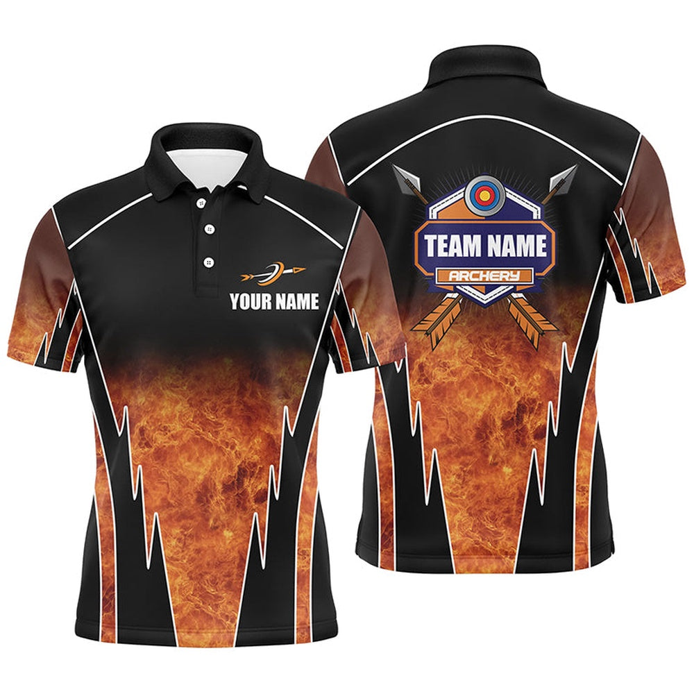 Customized Orange Black Archery Polo Shirts For Men, Archery Performance Team Uniform Shirts, Archery Team Shirts, Custom Archery Shirts