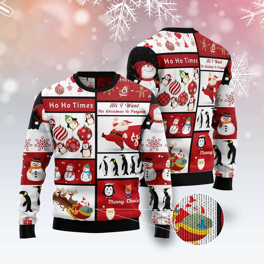 Cute Penguin Santa Claus Ugly Christmas Sweater, Funny Xmas Sweater, Sweater Xmas