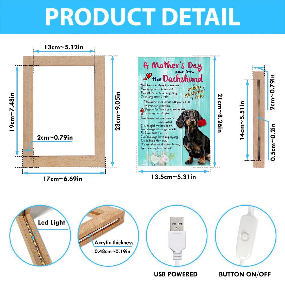 Dachshund A Mother Day Poem Frame Lamp Print, Mother's Day Night Light, Best Mom Ever, Gift For Mom