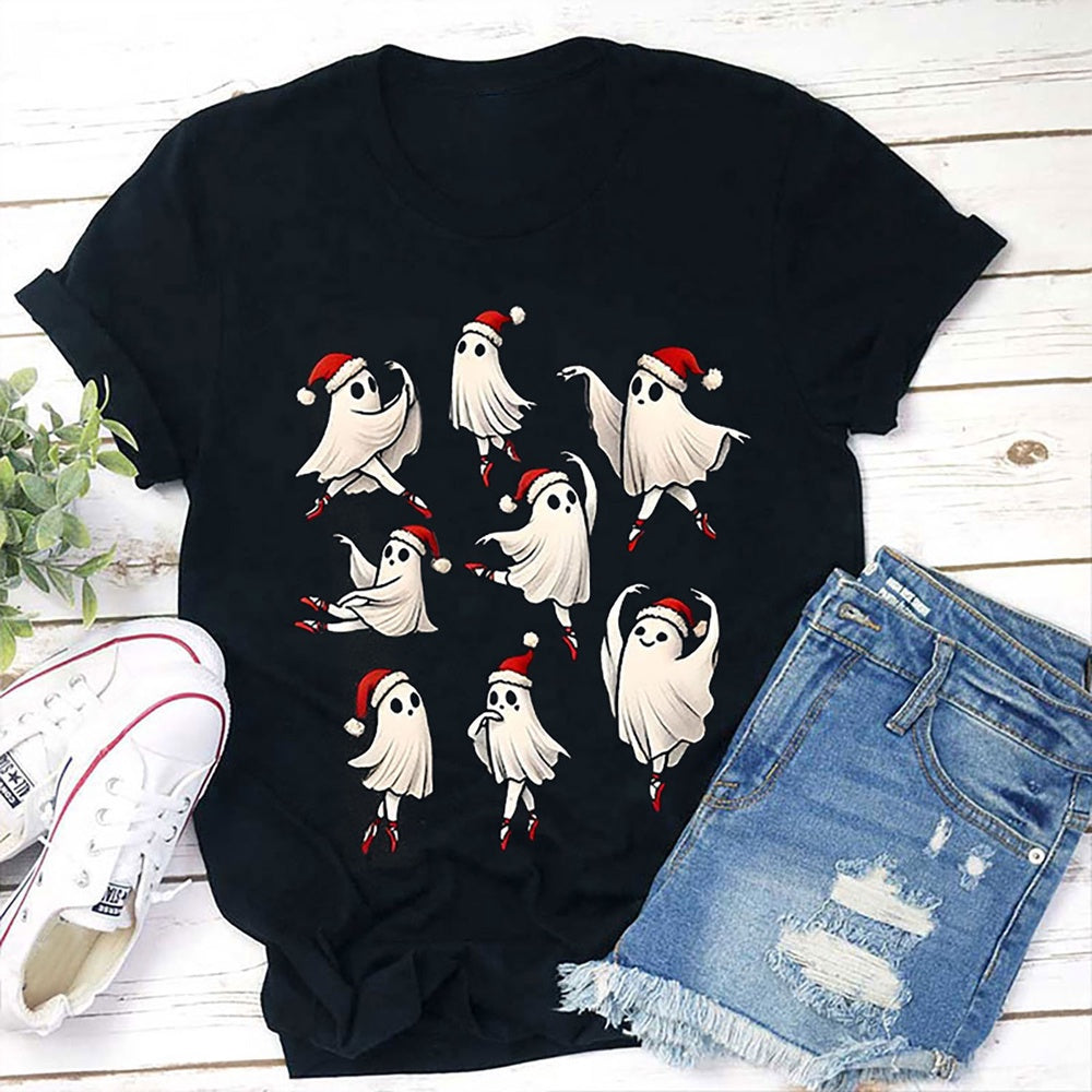 Dancing Ghost With Santa Hat T Shirt, Merry T Shirt, Unisex Christmas Shirts