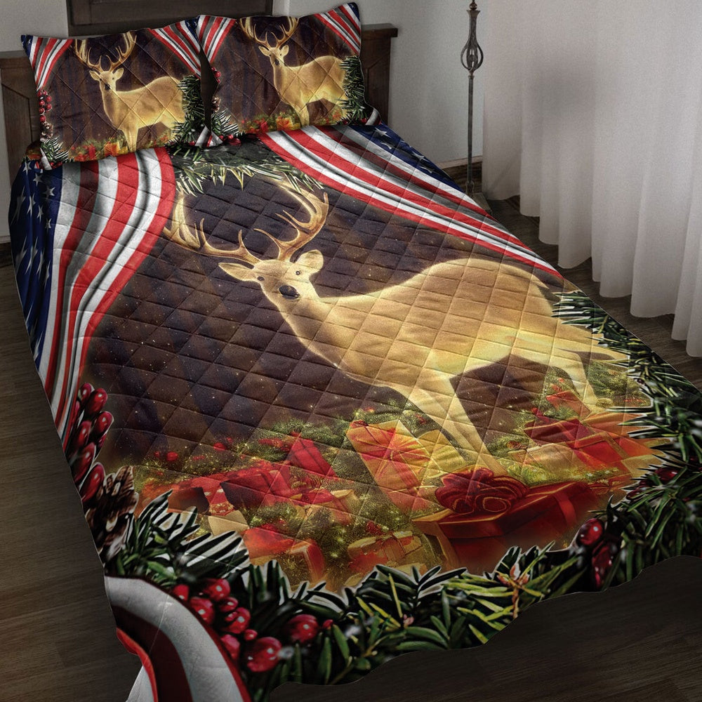 Deer Quilt Set, Beautiful Deer Inest With Boxesmas Us Flag Quilt Blanket