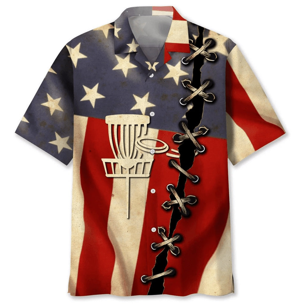 Disc Golf America Flag Hawaiian Shirt, Funny Hawaiian Shirt, Usa Hawaiian Shirt, Vintage Hawaiian Shirts