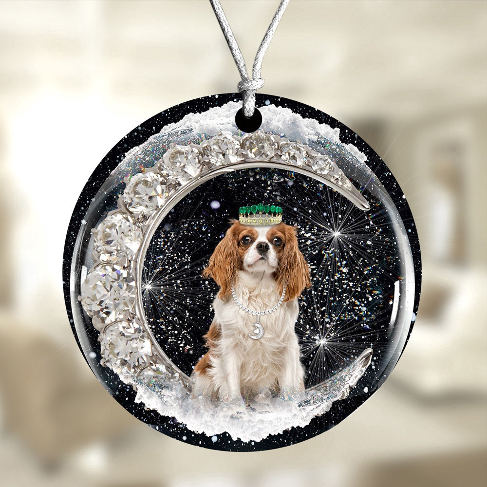 Dog Christmas Ornament, Cavalier King Charles Spaniel With Crown Diamond Ornament, Pet Christmas Ornaments