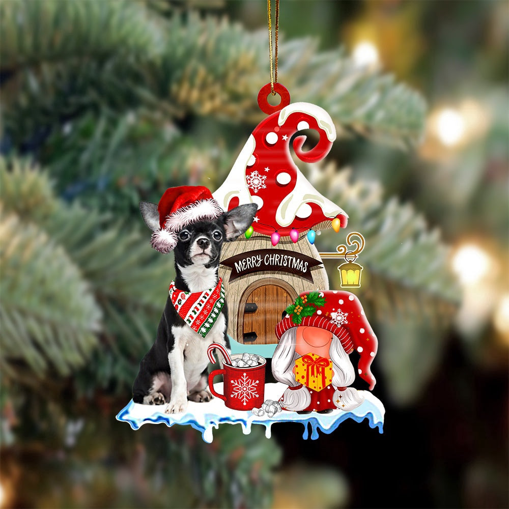 Dog Christmas Ornament, Chihuahua With Mushroom House Christmas Ornament, Pet Christmas Ornaments