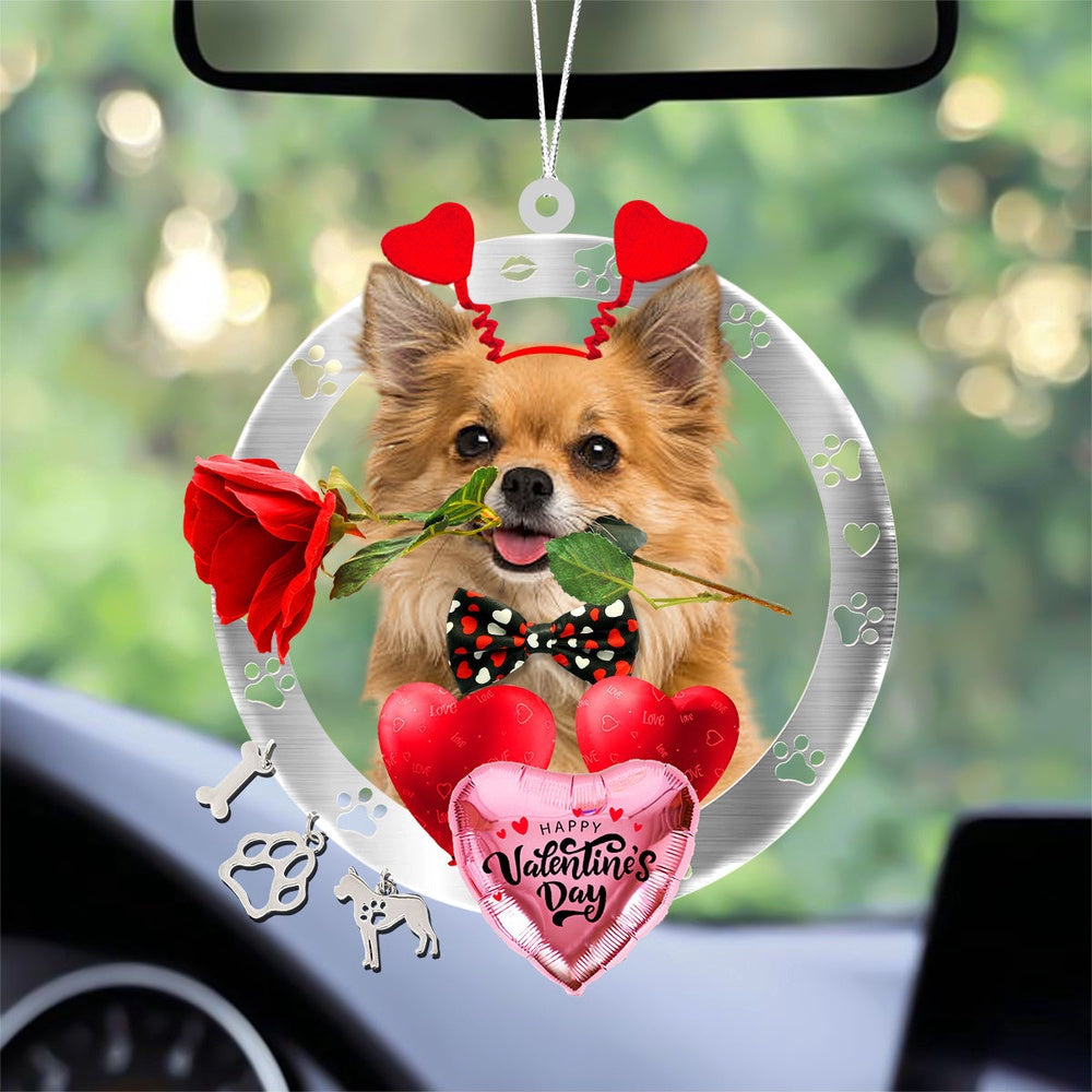 Dog Christmas Ornament, Chihuahua With Rose & Heart Balloon Ornament, Pet Christmas Ornaments