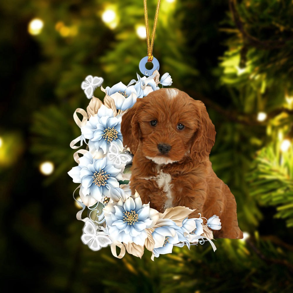 Dog Christmas Ornament, Cockapoo Flowers Moon Ornament, Pet Christmas Ornaments