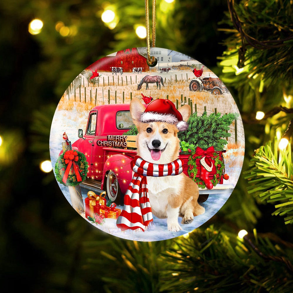 Dog Christmas Ornament, Corgi With Red Truck Christmas Ornament, Pet Christmas Ornaments
