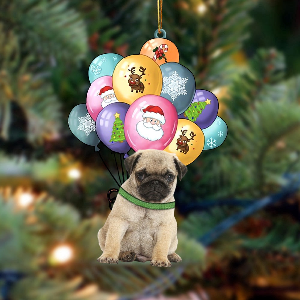 Dog Christmas Ornament, Cute Pug With Balloons Christmas Ornament, Pet Christmas Ornaments