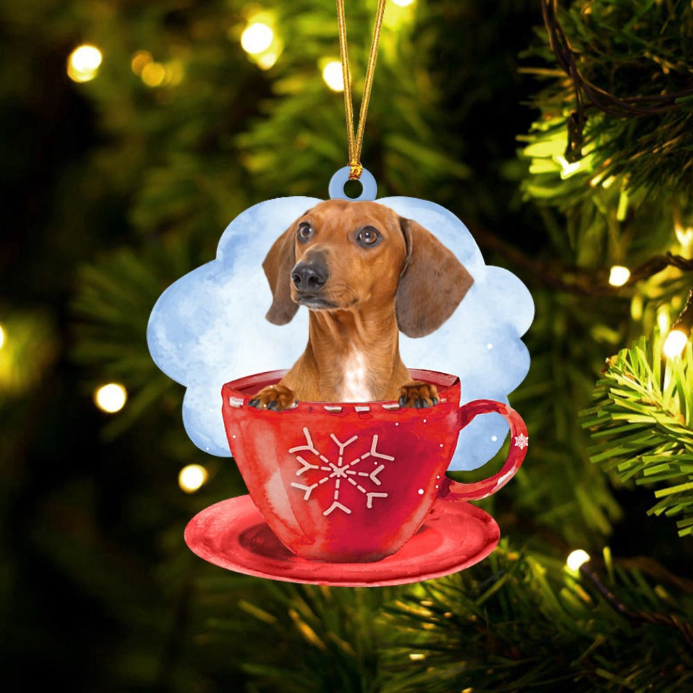 Dog Christmas Ornament, Dachshund On The Cup Christmas Ornament, Pet Christmas Ornaments