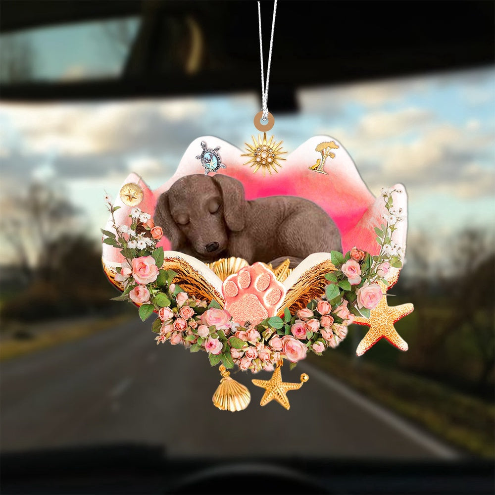 Dog Christmas Ornament, Dachshund Sleeping In The Seashell Ornament, Pet Christmas Ornaments