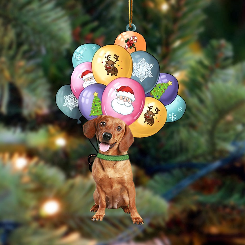 Dog Christmas Ornament, Dachshund With Balloons Christmas Ornament, Pet Christmas Ornaments