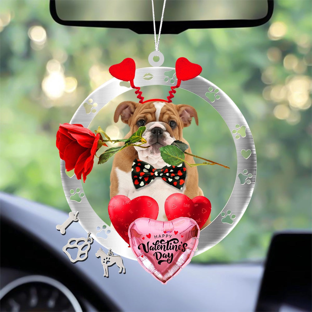 Dog Christmas Ornament, English Bulldog With Rose & Heart Balloon Ornament, Pet Christmas Ornaments
