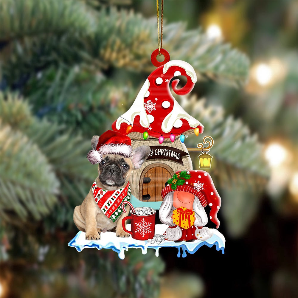 Dog Christmas Ornament, French Bulldog With Mushroom House Christmas Ornament, Pet Christmas Ornaments
