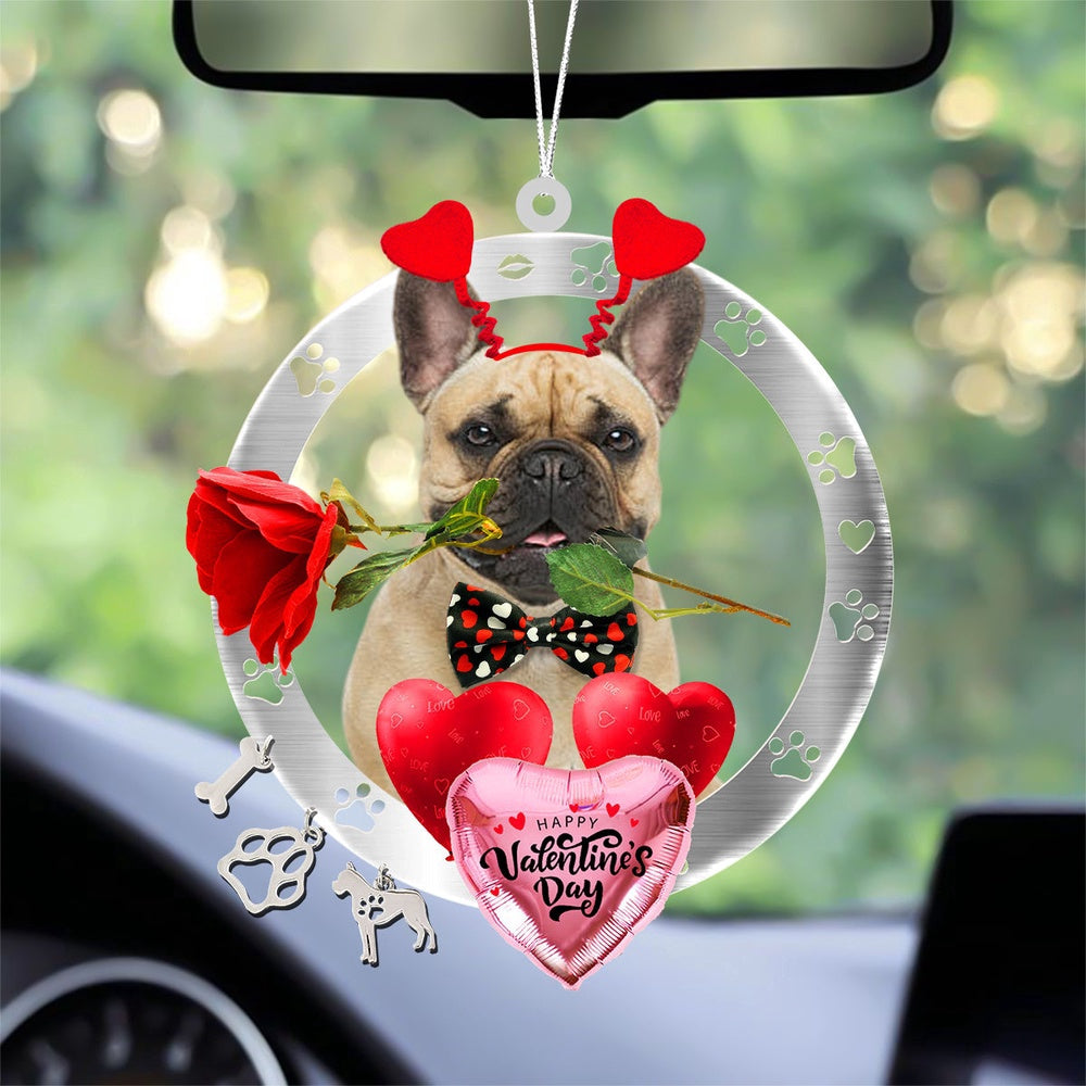 Dog Christmas Ornament, French Bulldog With Rose & Heart Balloon Ornament, Pet Christmas Ornaments