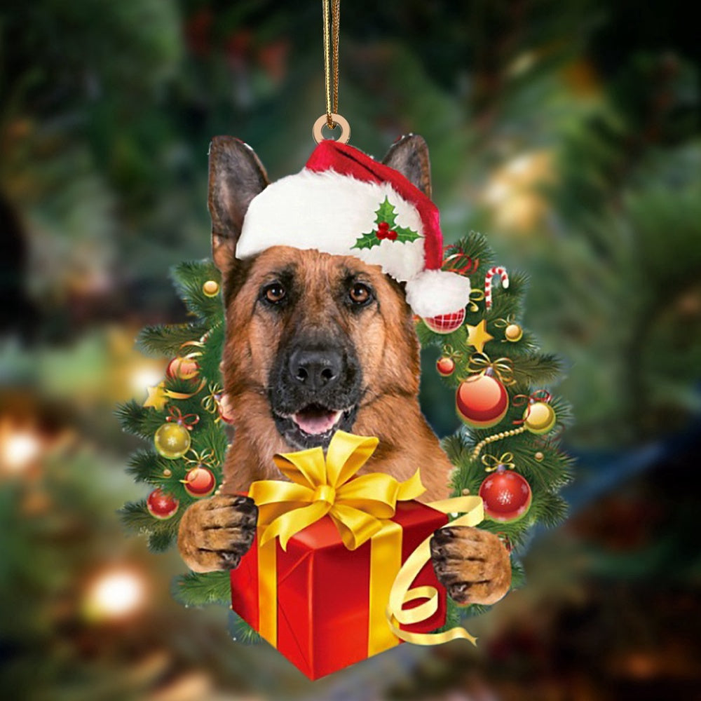 Dog Christmas Ornament, German Shepherd Dogs Give Gifts Hanging Ornament, Pet Christmas Ornaments