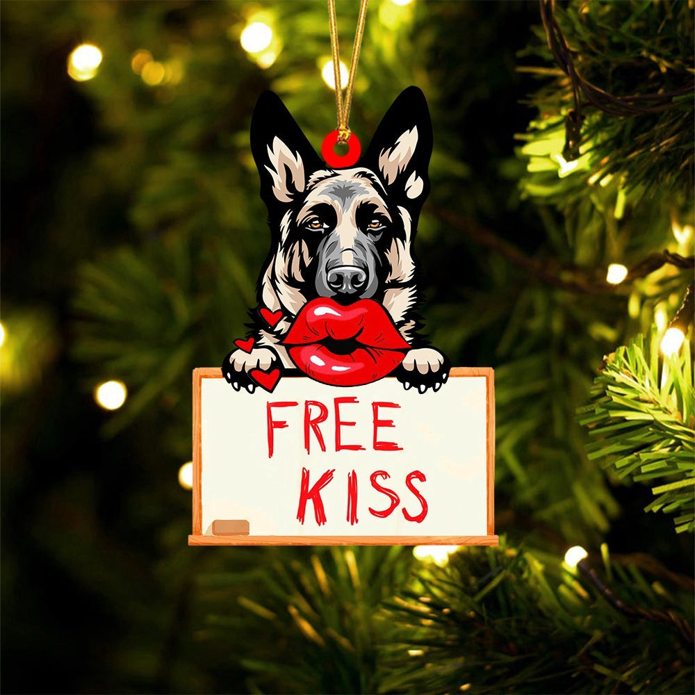 Dog Christmas Ornament, German Shepherd Free Kiss Christmas Ornament, Pet Christmas Ornaments