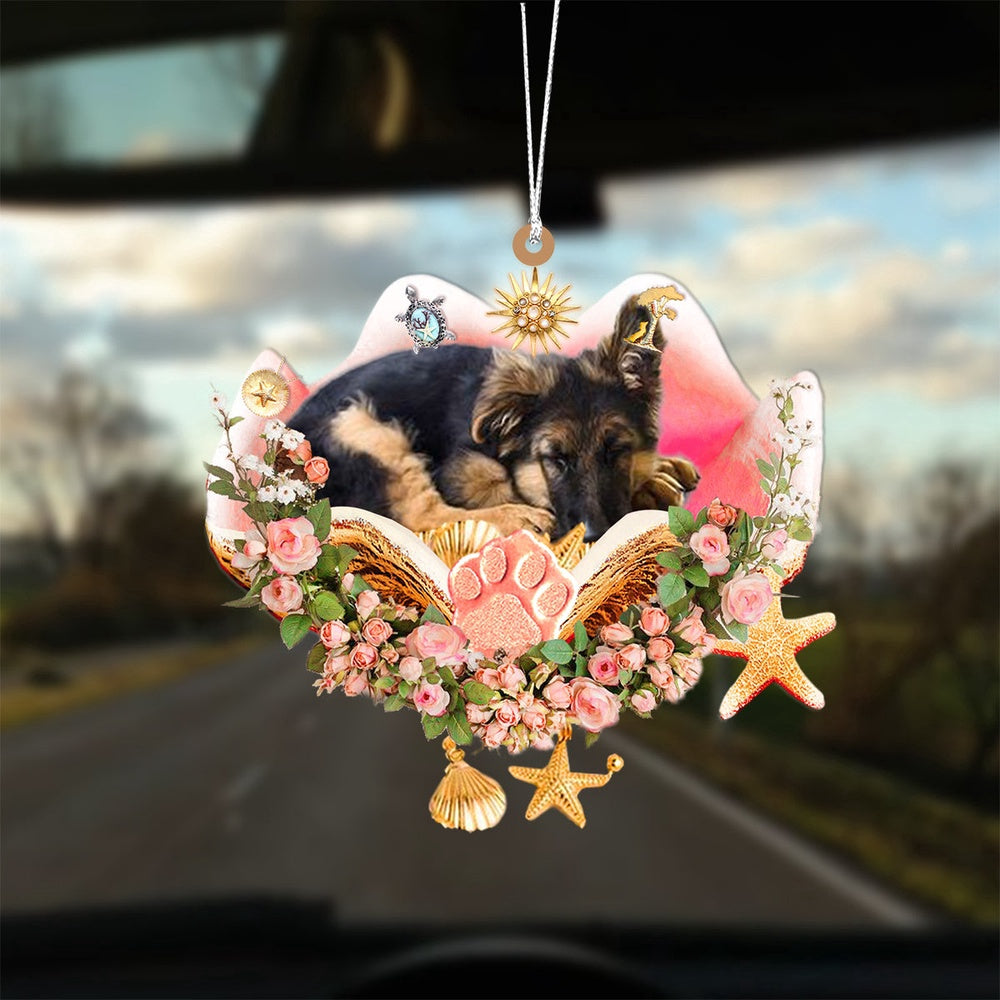 Dog Christmas Ornament, German Shepherd Sleeping In The Seashell Ornament, Pet Christmas Ornaments