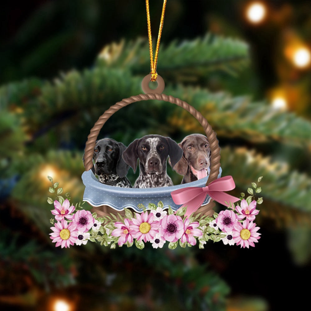 Dog Christmas Ornament, German Shorthaired Pointer Dogs In The Basket Ornament, Pet Christmas Ornaments