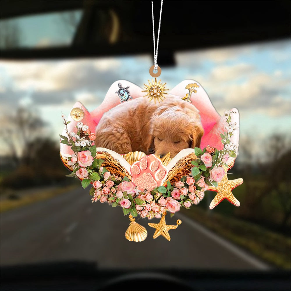 Dog Christmas Ornament, Goldendoodle Sleeping In The Seashell Ornament, Pet Christmas Ornaments