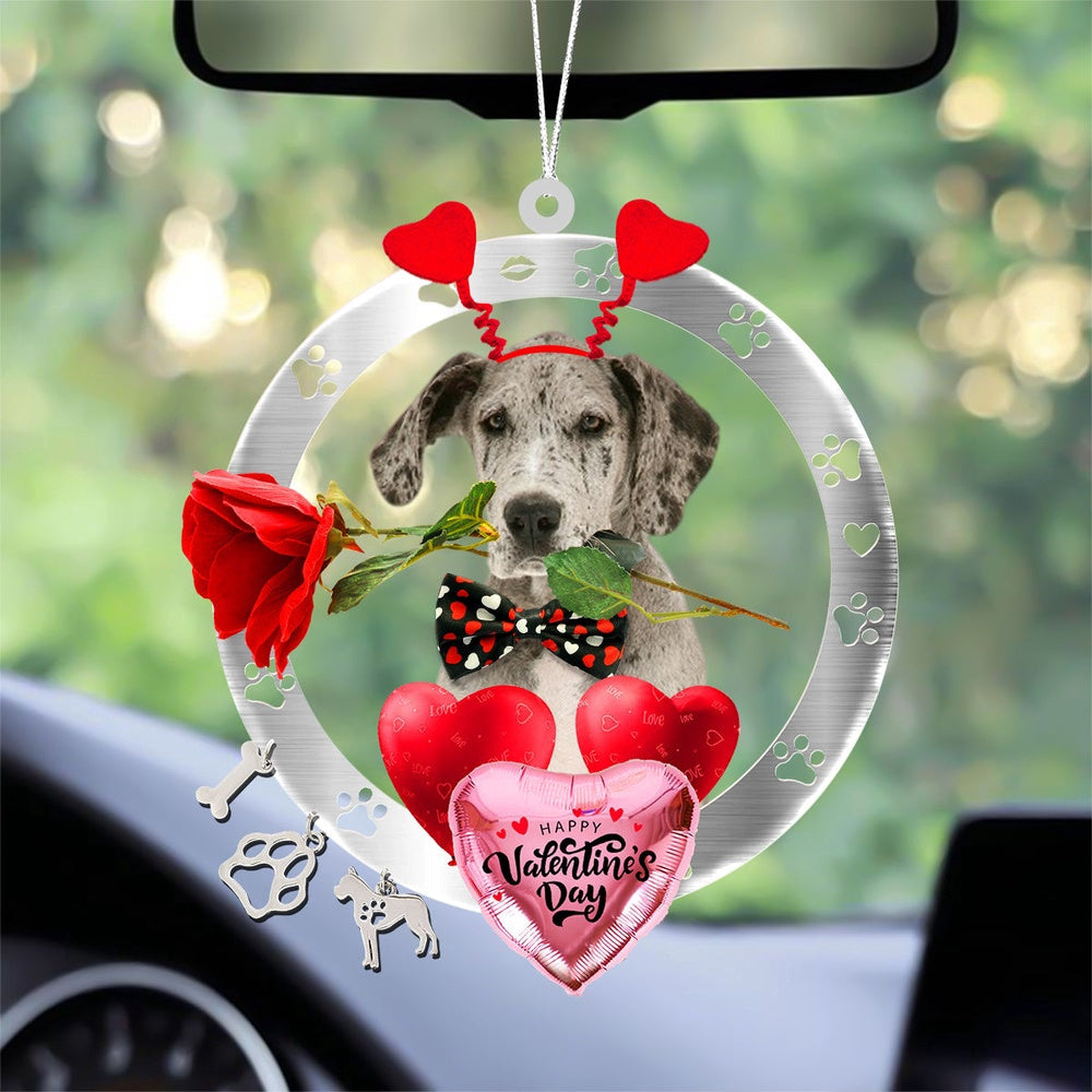 Dog Christmas Ornament, Great Dane With Rose & Heart Balloon Ornament, Pet Christmas Ornaments