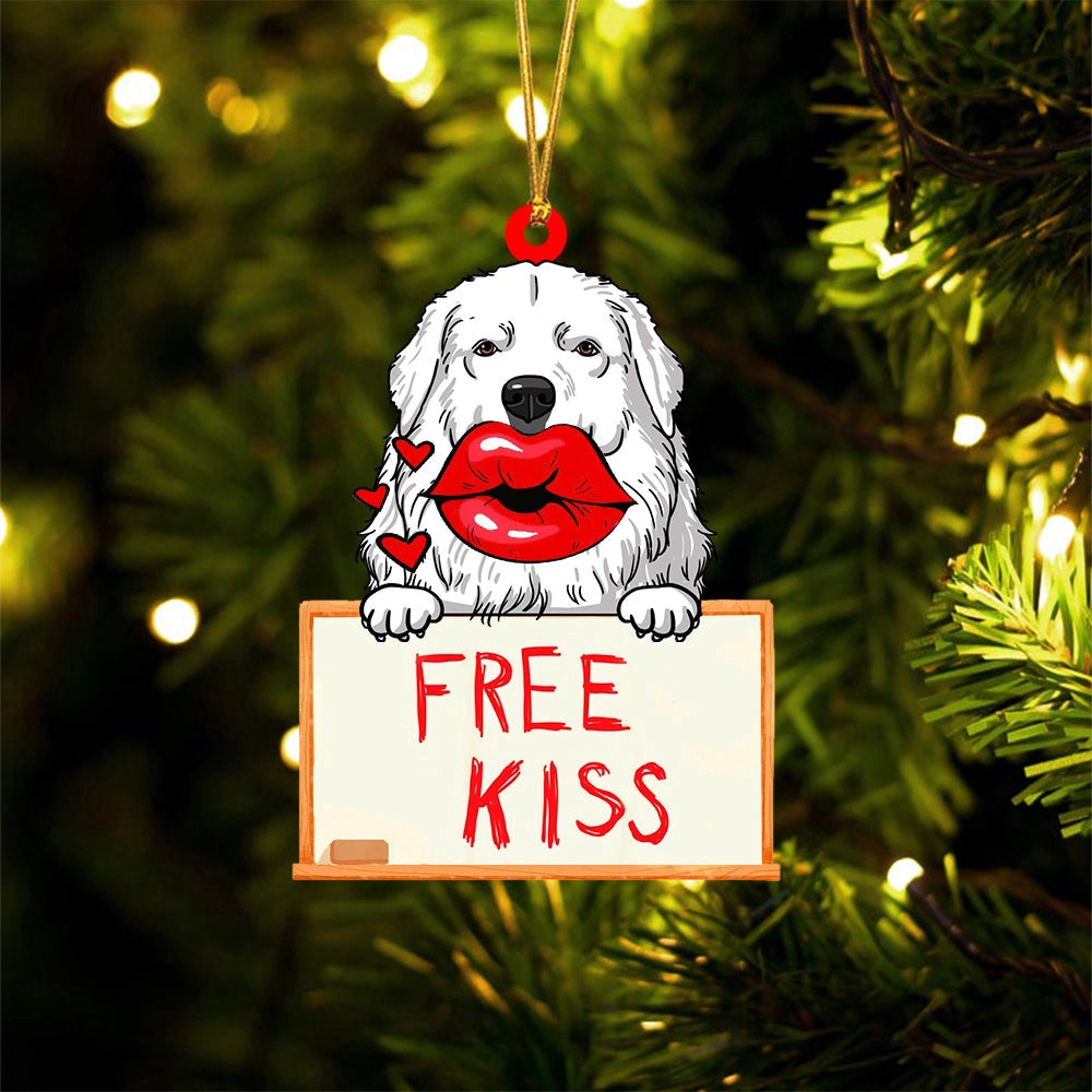 Dog Christmas Ornament, Great Pyrenees Free Kiss Christmas Ornament, Pet Christmas Ornaments