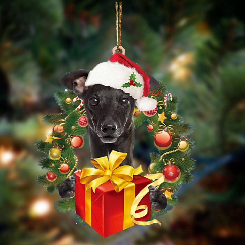 Dog Christmas Ornament, Greyhound Dogs Give Gifts Hanging Ornament, Pet Christmas Ornaments