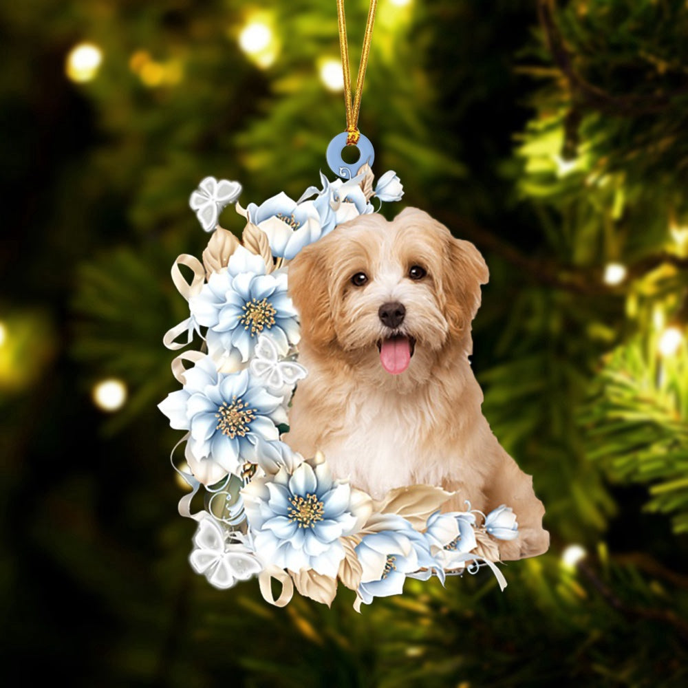 Dog Christmas Ornament, Havanese Flowers Moon Ornament, Pet Christmas Ornaments