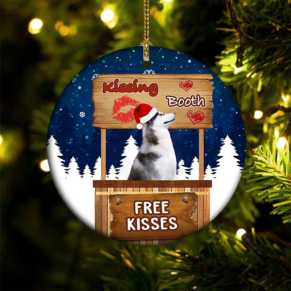 Dog Christmas Ornament, Husky Kissing Booth Christmas Ornament, Pet Christmas Ornaments
